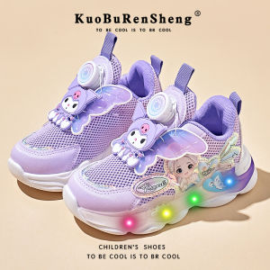 Princess Sporty Twisted Girls Shoes Glowing Breathable Single Net Wheelie Dad Shoes Lightweight Shock Absorption Comfortable