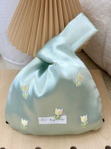 Túi Xách Lụa Tay Cầm Túi Đựng Bánh Trung Thu Quà Tặng Ngày Lễ Túi Xách Thời Trang Túi Xách Nữ Túi Xách Mềm Mại Có Thể Gấp Lại