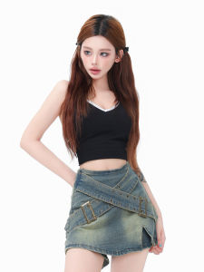 Váy Ngắn Chữ a Cạp Cao Denim Phong Cách Mỹ Cho Nữ Mùa Hè Váy Ngắn Bó Sát Váy Ngắn Gợi Cảm Váy Ngắn Chữ a