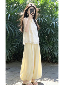 LIRUSHAN | National Style Two-Piece Outfit Sleeveless Top and Wide Leg Pants