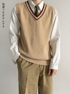 Áo Len Không Tay Phong Cách Mới Thu Đông Cho Nam Áo Khoác Ngoài Thường Ngày Áo Len Cổ Chữ V Màu Trơn Không Tay Áo Khoác Ngoài Mùa Thu