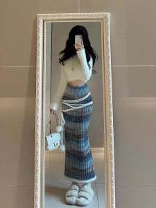 Soft Cozy Knitted Sweater Set Womens Autumn Winter High-End Fluffy Lazy Style Slimming Half Skirt Two-Piece Set Fashionable