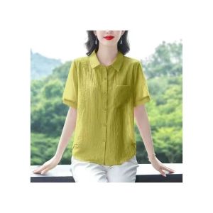 HUAXUNRAN | Áo Sơ Mi Ngắn Tay Cotton Linen Rộng cho Phụ Nữ