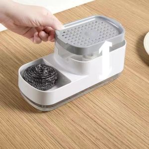 ✔SG STOCK☛Kitchen 2-In-1 Dish Soap Dispenser Upgrade Press Type Manual Soap Box Detergent Dispenser Storage Box Sponge Storage