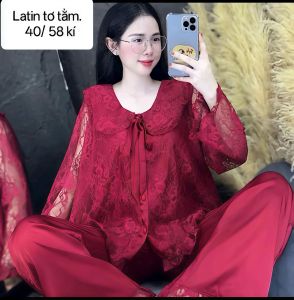 Bộ tiểu thư phối ren lụa Latin mềm mịn đồ bộ mặc nhà sang chảnh mịn màng thoải mái size 40/75 kí chuẩn shop Ngocngastore.