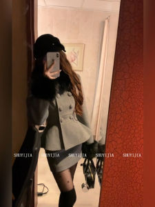 Syj/Shuyijia Slightly Oversized Girls French Style Classic Style Waist-Tight Woolen Outwear Rich Family Gold Slim Looking Mid-Length Dress Set