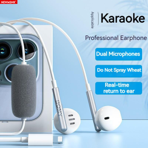 For Live Broadcast Karaoke Dual Mic Earphones Type C&3.5mm In-ear 9D Stereo Sound Headset Noise Reduction Headphones for Samsung