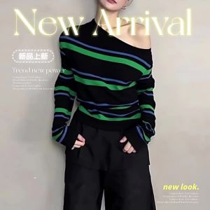 SHUQINGLAI | Áo Sweater Knit Dáng Trễ Vai Thời Trang Thu Đông Phong Cách Hàn Quốc