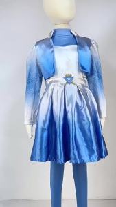 Childrens Chloe Princess Costume Girl Chloe Cosplay 4-piece Set | Long Sleeve 3D Printed Jacket Top Skirt Tight Pants Birthday