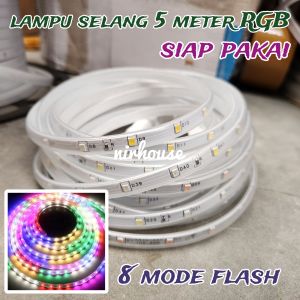 Lampu selang Led strip RGB 5 meter siap pakai runing 8 mode kedip waterproof tahan air
