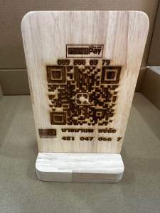 ป้ายไม้ ป้ายสแกน QR code ป้ายคิวอาร์โค้ดรับเงิน ป้ายคิวอาร์โค้ด มินิมอล ขนาด 9cm*15cm*1cm