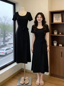 AIYITI | Vintage Style Black Maxi Dress Short Sleeves Slimming Large Size Summer New