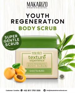 MAKARIZO Texture Body Scrub 500ml GREEN TEA BUTTER Aloe Vera Lulur Mandi Badan Whitening