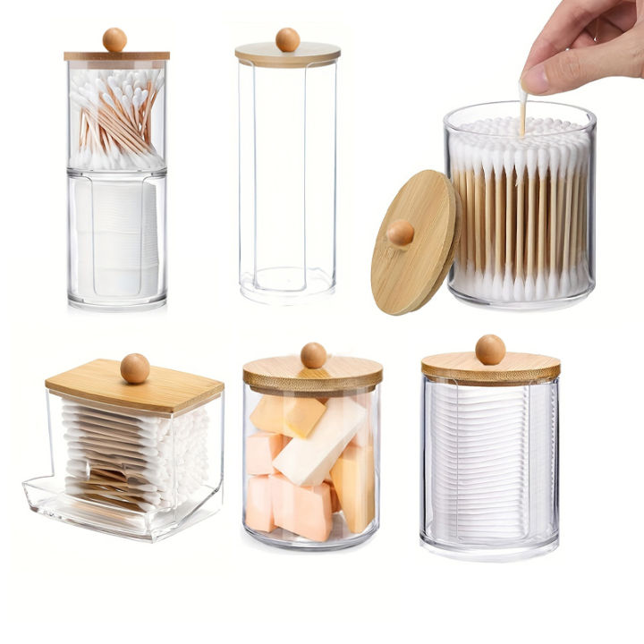 Acrylic Storage Box with Lid Qtip Holder Dispenser Clear Plastic Jar ...