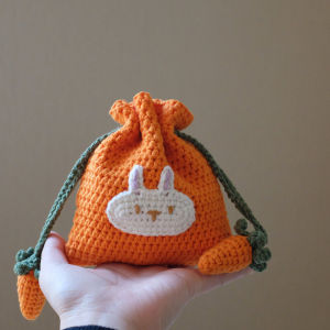 Hand Knitted Orange Carrot Rabbit Clutch Bag Lipstick Storage Drawstring Earphone Bag Creative Gift Japanese Style Pouch