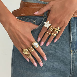 Ingemark | Ingemark 10 Pcs/Set Exquisite Conch Starfish Flower Rings Women Trendy Bohemia Imitation Pearls Ring Summer Beach Jewelry Gifts