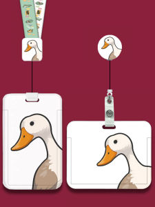 เคสใส่บัตรนักเรียนรูปเป็ดน่ารักพร้อมห้อยสร้อยคอและหัวเข็มขัดพับได้สำหรับการคุ้มครองบัตรประจำตัวในโรงเรียน