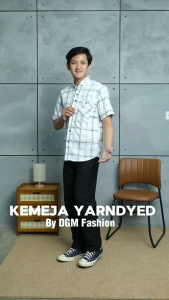 DGM Kemeja Pendek Pria Kemeja Pria Yarndyed Pendek Kotak Kotak 048