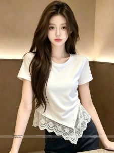 Irregular Hem Lace T-shirt