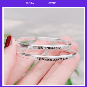 FLORA 0375V - Vòng tay bạc ta trơn khắc theo yêu cầu dành cho nam và nữ