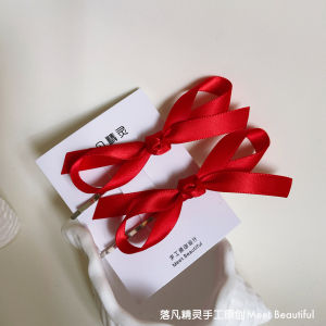 Original Design Sweet Red Butterfly Knot Hair Clip Rose Flower Girl Heart One Word Clip Simple Style Satin Material Hair Accessories