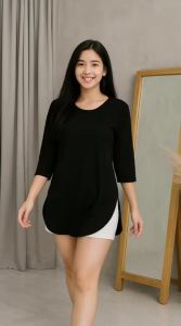 Baju Kaos Atasan Wanita Lengan 7/8 Oval Polos Oversize