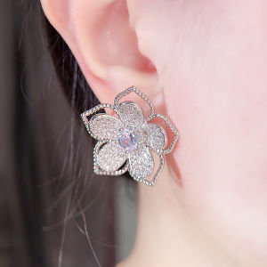 Sequito Tuyệt Đẹp Phụ Nữ trang sức kỷ niệm Inlay aaaaa đá Cubic Zirconia màu vàng hoa lớn Hình Dạng khuyên nụ Charming trang trí tai Se950