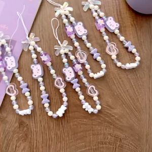 Raimondo Aksesori Kreatif Liontin Rantai Manik-manik Casing Ponsel Beruang Kecil Hati Cinta