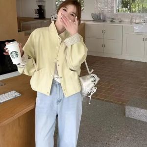 Áo Khoác Bóng Chày Cổ Đứng Sọc Dáng Rộng Đa Năng Thường Ngày Áo Khoác Nữ Xuân Mới Áo Khoác Ngoài Dài Tay Phong Cách Hàn Quốc