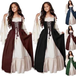 Halloween Cosplay Costume Renaissance Square Neck Lace-Up Dress