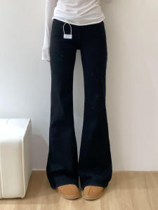 กางเกงยีนส์ทรงหลวมเอวต่ำสีดำสไตล์อเมริกันย้อนยุคสำหรับผู้หญิง กางเกงขายาวทรงหลวมสไตล์ฤดูใบไม้ผลิและฤดูร้อน