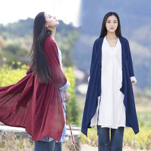 Chic Buddhist Style Cotton Linen Ladies Jacket Tang Costume Open Cardigan Zen Mindfulness Fashion for Women over 35