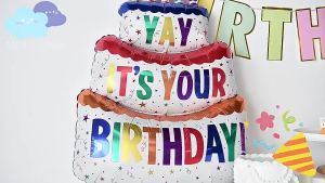 DINOSO Balon Foil Bentuk Kue Ulang Tahun Bertingkat Balon Kue Standing Jumbo Cupcake Happy Birthday Hiasan Dekorasi Perlengkapan Pesta