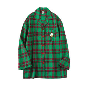 Retro Christmas Plaid Shirt Couples Sleepwear Set Home Clothes Men Women Long Sleeve Polyester Cotton Brushed Home Clothes