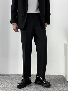 Seluar Slack Lelaki Mens cropped slim-fit straight leg casual trousers simple black suit trousers [K20]