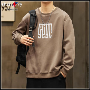 ZENGZHI Mens round Neck Sweatshirt Thickened Long Sleeve Casual Loose Fit Winter New Style Printed Comfortable Polyester Top