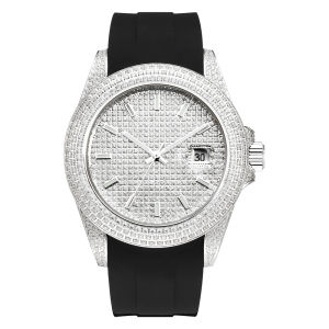 SEAKOSS 41mm Mens Automatic Mechanical Watch Hip Hop Iced Out Full CZ Diamonds 5ATM Sapphire Glass Luminous Calendar Wristwatch