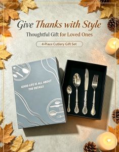 Elegant Palace Handle Cutlery Set B4‑Piece 420/304 Stainless Steel DinnerwareDeluxe Thanksgiving Gifting Box Set