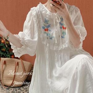 18670 Hazuki Embroidered Morikei Style Dress Babydoll Gaun Panjang Korea Style Vintage Retro