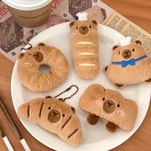 1/8 Pcs Creative Food Dolphin Pendant Girl Cartoon Pendant Plush Food Toy Bread Capybara Pendant