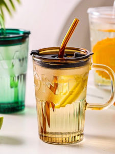 High Temperature Resistant Glass Water Cup with Lid And Straw Coffee Cup New 2025 Milk Tea Cup Summer Drinking Cup