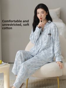 Miiow | Womens Long Sleeve Sleepwear Set Comfortable Breathable Pure Cotton Plus Size Casual Style Home Clothes Suitable For Outdoor