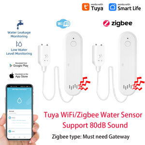 Tuya WiFi/Zigbee Water Sensor Smart Life Water Leak Sensor Flooding Detector With 80dB Sound APP Notification Alerts Alarm