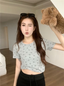 Áo Thun Nữ Tay Ngắn in Hình Mặt Cười Màu Hồng Mùa Hè 2025 Thiết Kế Mới Ôm Vừa Vặn Ngắn Phong Cách Sinh Viên Áo Trên