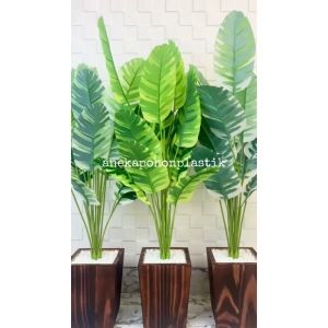 Pohon Hias Daun Musa Florida X18 Semi Latex Artificial Pot Kotak Motif Kayu Dekorasi Pajangan Ruangan Rumah