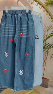 Pants for Kids Girls 5-12 Years Old Korean Style Embroidered Trendy Baggy Loose Denim Pants Outfit for Girls