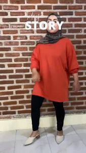 atasan jumbo kekinian | Kaos Atasan Wanita Viral Motif Polos Lengan 3/4 Karet Balon Semi Tunik