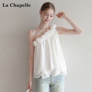 La Chapelle | French 3D Flower Off-Shoulder Tank Top for Summer Slim Fit