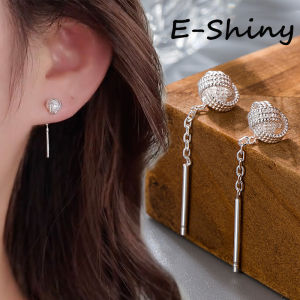 ต่างหูพู่สายโบว์สีเงิน1คู่เครื่องประดับสำหรับสายหูตรงของผู้หญิง