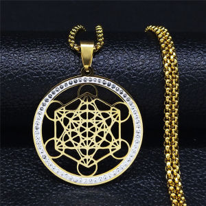 Flower of Life Stainless Steel Crystal Pendant Necklace Metatron Sacred Geometry Symbol Necklace Jewelry bijoux femme N4833S02